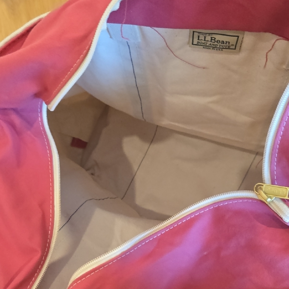 L.L. Bean Pink and Cream Tote Bag, Customized, Distressed, XL, GUC, Zipper - Picture 7 of 8
